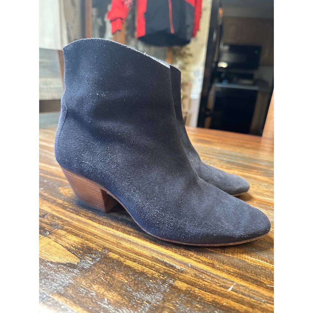 Isabel Marant Dicker Black‎ Suede Ankle Boots Stacked Wooden Heel EU 36 o US 5.5